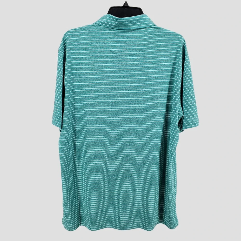 Walter Hagen Mens Large Classic Stripe Polo Shirt Performance 11 Teal White Golf